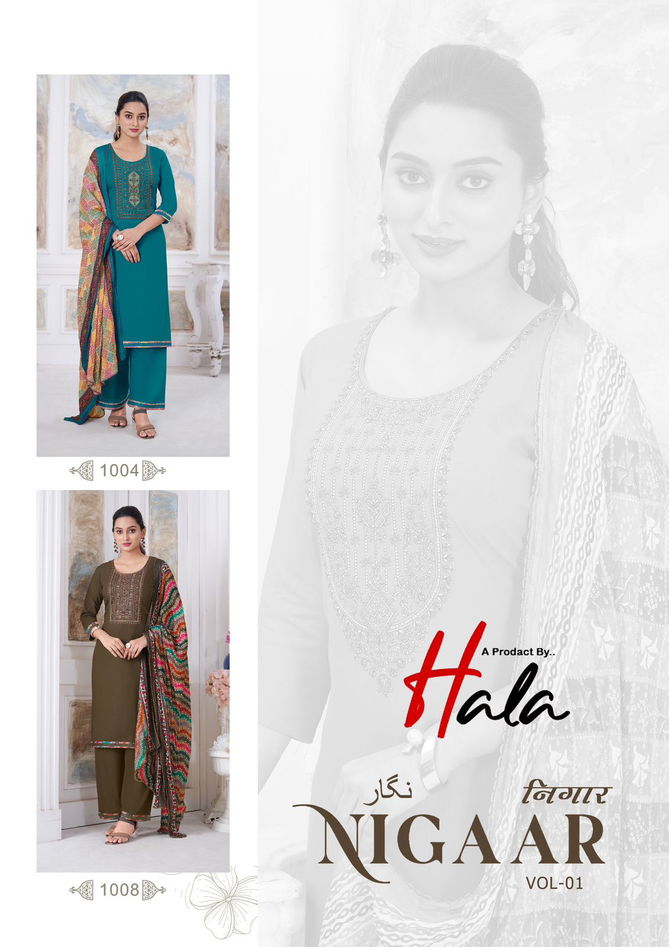 Nigaar Vol 1 By Hala Rayon Slub Dress Material Wholesale Clothing Suppliers In India
